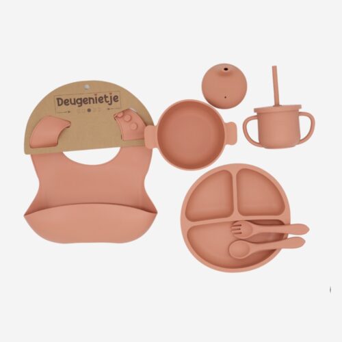 Kinderserviesset - siliconen bestek - large - peach
